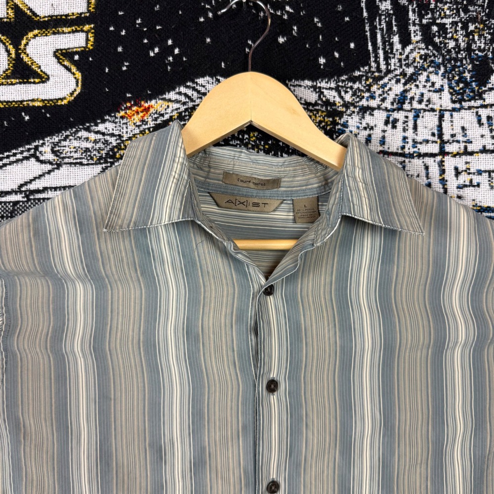 Axist Mens Count Series Short Sleeve Button Down Shirt Blue Striped Large